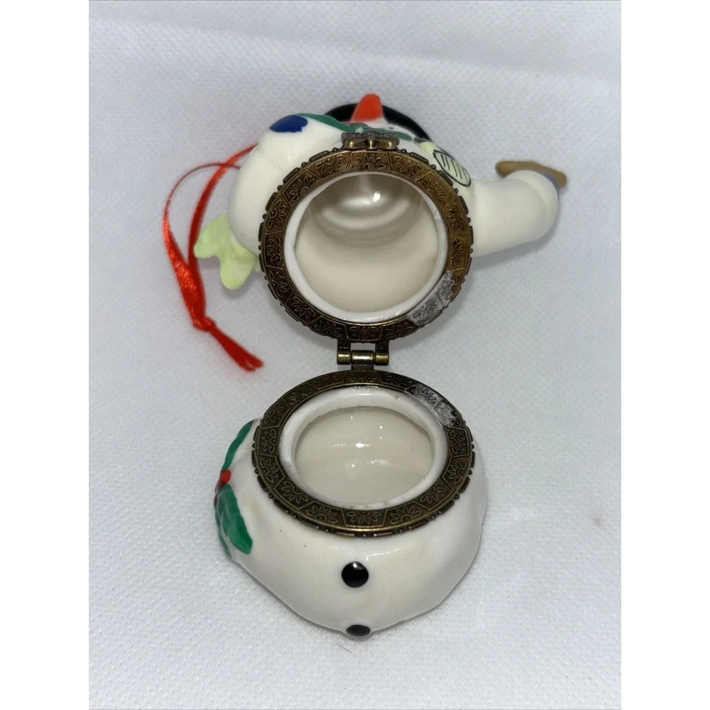 Vintage Snowman Trinket Box Christmas Ornament 3.5